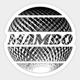 Silver disco ball with the inscription "Mambo". Sticker